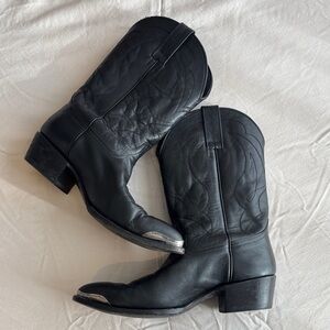 Cody James Black Leather Cowboy Boots with Silver Accents